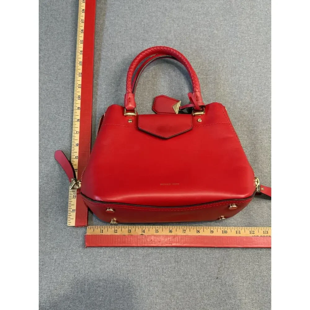 Michael Kors Blakely Leather Satchel in Red Handle Bag Gold Hardware Bag Charm